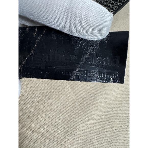 Leather Island Belt Mens 36 Black Studded Grommet Distressed Buckle Rock LI561 - Picture 11 of 14